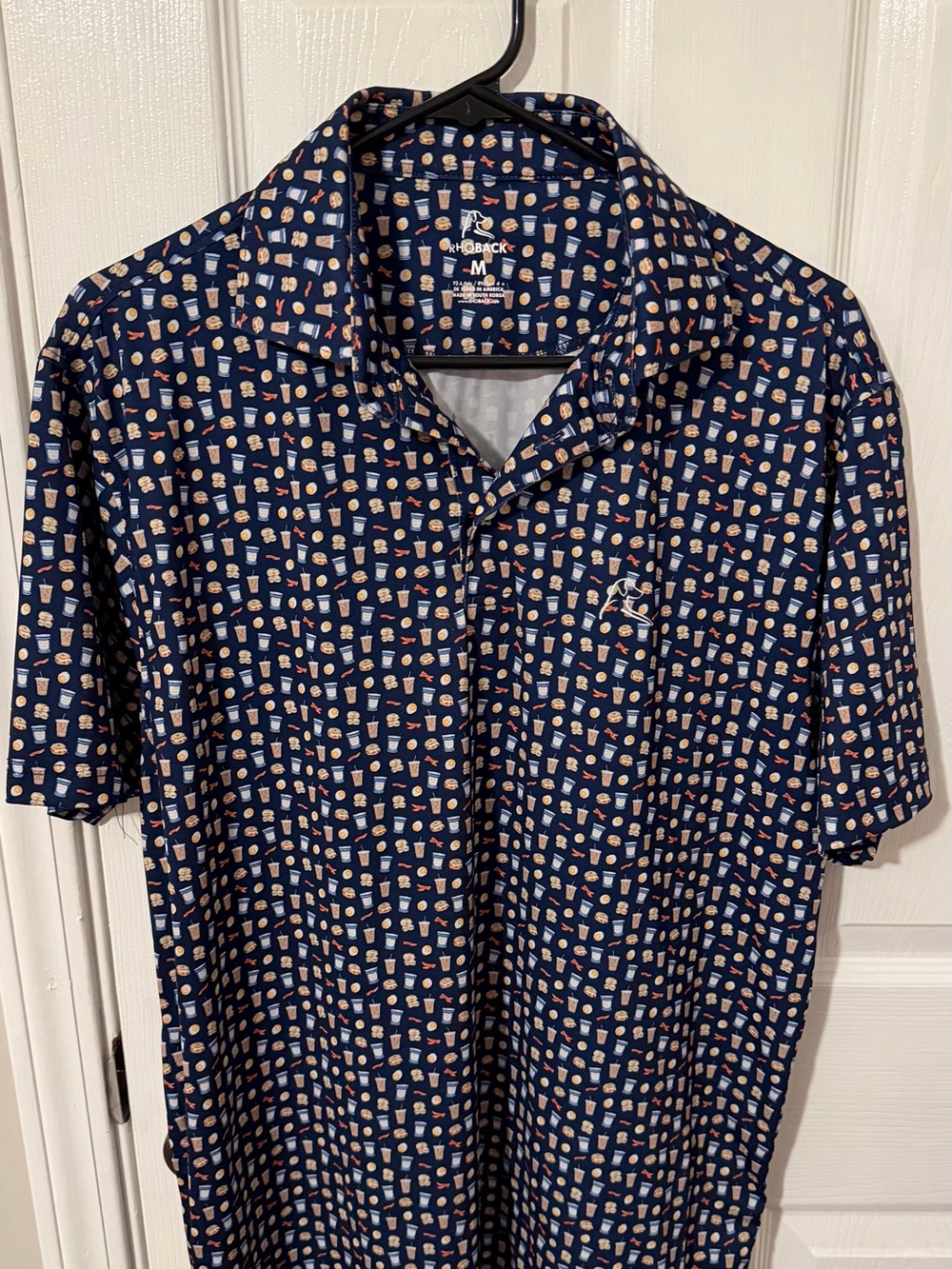 Rhoback Navy Polo with Multicolor Breakfast Icon Print